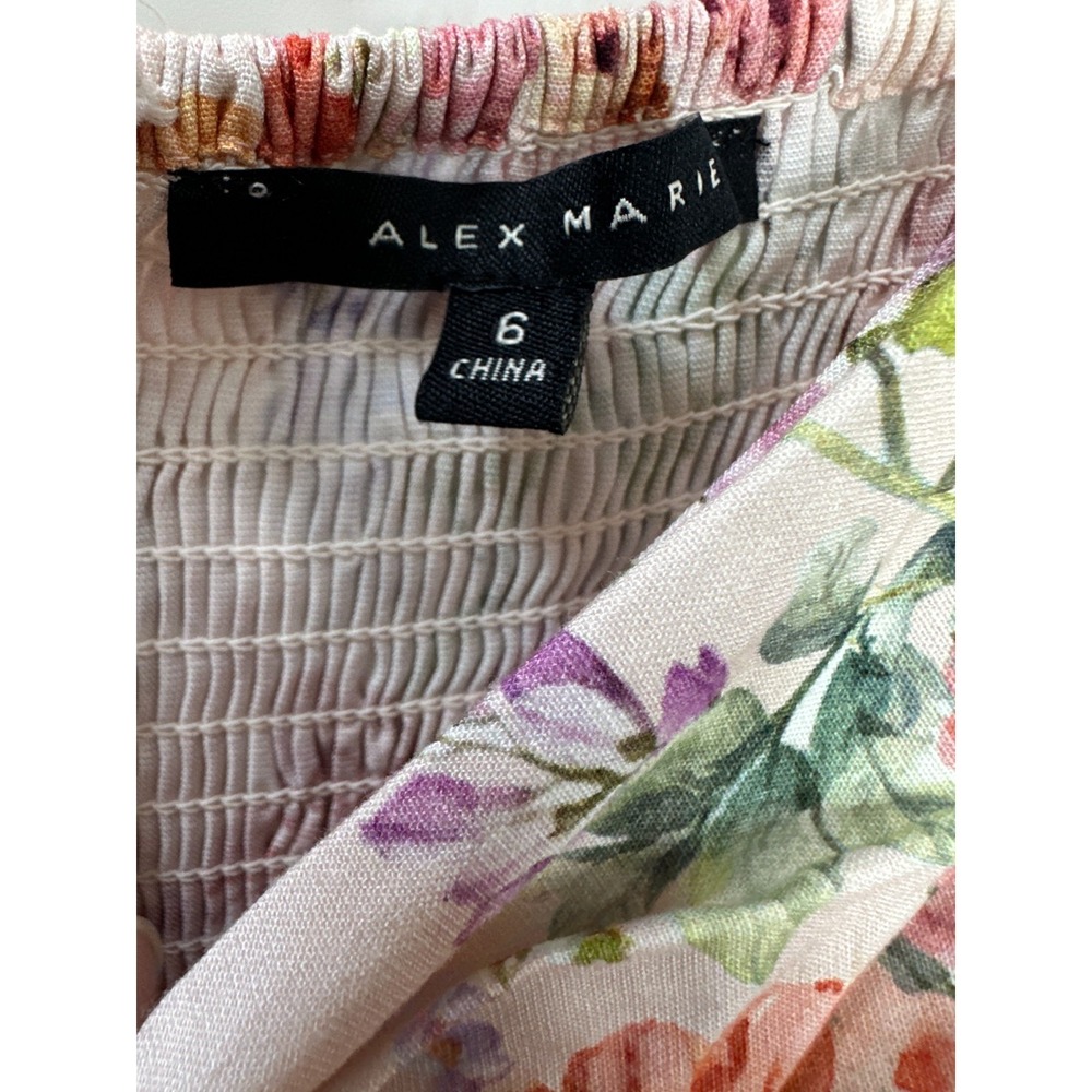 Alex Marie Floral Puff Sleeve Smocked Midi Dress Large Pink Coquette Romantic - Picture 8 of 16